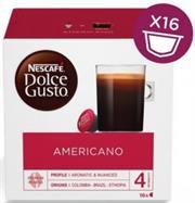Nescafe Dolce Gusto Pods-Café Americano 16 Capsules, To Be Consumed In The Comfort Of Your Home, Anytime Of The Day, World Class Premium Coffee Origins, Hermetically Sealed Capsules That Preserve The Freshness Of Aromas, Made With Selected Light Roast And Ground Beans 100% Arabica, Blend Of Premium Arabica From Colombia, Brazil And Ethiopia, Retail Box, No Warranty