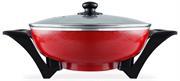 Mellerware Electric Bangkok Wok- 33x9cm, 1500w Tempered Glass Lid With Steam Vent, Die Cast Aluminium Finish, High Quality Non-Stick Coating, Cool Touch Handles, Includes Steam And Drip Rack, Colour Red , Retail Box 1 Year Warranty