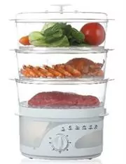 Mellerware 3 Tier 9 Litre Food Steamer -3 Layers Food Steamer, 60 Min Timer With Bell, 9lire Total Capacity, Overheat Protection, Transparent Water Tank, Retail Box 1 Year Warranty