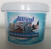 Allrind Hand and Multi Surface Sanitizing Wet- Wipes 500 Sheets- Alcohol Formula to protect against Covid-19, Contains 70% Denatured Ethanol Alcohol, A Hand Moisturiser and Glycerine That Has Antimicrobial And Antiviral Properties, 500 Sheets per Bucket Retail Box No Warranty