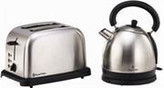 Russell Hobbs (RHBSS56) Breakfast combo - 1.8L Kettle & Toaster - Stainless Steel, Cordless 1.8L kettle, Concealed element, Boil-dry protection, 2 slice wide slot toaster, Variable electronic browning control, Slide-out crumb tray, Bread lift, anti-jam function, Self-centering guide, Retail Box, 1 year warranty