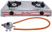 Casey Red Heart 2 Plate Stainless Steel Gas Stove-High Flame Burner For Faster Cooking, Stainless Steel Body, Variable Burner Control, Automatic Ignition, Use LPG Gas, Includes Hose And Regulator, Retail Box, 6 Months Warranty
