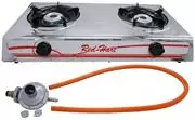 Casey Red Heart 2 Plate Stainless Steel Gas Stove-High Flame Burner For Faster Cooking, Stainless Steel Body, Variable Burner Control, Automatic Ignition, Use LPG Gas, Includes Hose And Regulator, Retail Box, 6 Months Warranty