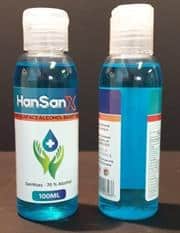 Casey Han SanX 100ml Hand and Surface Alcohol Based Sanitiser -70% Ethanol Alcohol , Water , Syperonic NP9, Glycerine Light Blue Liquid Retail Box No Warranty