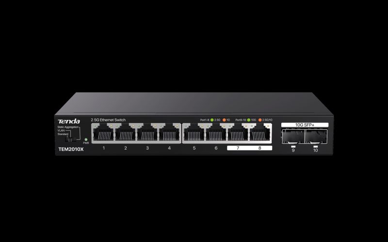 Tenda 8-Port 2.5G Ethernet Switch with 2x 10G SFP slots | TEM2010X