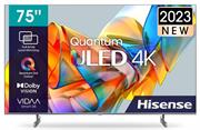 Hisense 75 Inch Class U6K Series Quantum ULED 4K UHD Smart TV - Resolution 3840 x 2160, Native contrast ratio 1300:1, Smooth Motion Rate (SMR) 120, Viewing Angle (Horiz / Vert) [Degrees] 178/178, Built-in Wi-Fi 802.11b/g/n, Ethernet Lan port (RJ45 connector), 3x HDMI inputs, 2x USB 2.0 ports, Retail Box , 4 year Limited Warranty