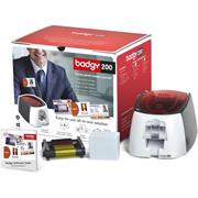 Evolis Badgy200 Card Printing Solution - Badgy200 plastic card printer + 1 colour ribbon for 100 prints + 100 thick PVC cards (30MIL – 0.76MM) + Evolis Badge Studio software license, Retail Box , 1 year Limited Warranty