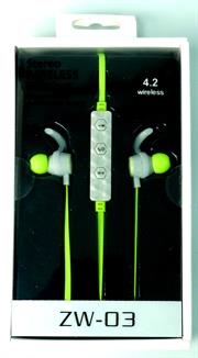 Geeko ZW-03 Wireless Bluetooth Earphones , BT4.2 , Rechargeable Polymer Lithium-on Battery -Green, Retail Box , 1 year Limited Warranty