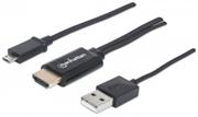 Manhattan MHL HDTV Cable - Micro-USB 5-pin to HDMI, with USB type-A power, Retail Box, Limited Lifetime Warranty
