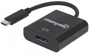 Manhattan SuperSpeed+ USB-C 3.1 to DisplayPort Converter - C Male to DisplayPort Female, Black, Retail Box, Limited Lifetime Warranty
