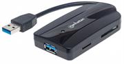 Manhattan SuperSpeed USB 3.0 Hub and Card Reader/Writer - Three Ports, Supports MicroSD, SD and MMC Memory Cards, Bus Powered, Retail Box, Limited Lifetime Warranty