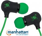 Manhattan Sound Science Nova Sweatproof Earphones - Lightweight Sweatproof Earphones with In-Line Mic, Black-Green, Retail Box, Limited Lifetime Warranty