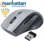 Manhattan Curve Wireless Optical Mouse - USB, Five Button with Scroll Wheel, 1600 dpi, Grey / Black , Retail Box, Limited Lifetime Warranty