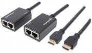 Manhattan Cat5e/Cat6 HDMI Extender - Extends 1080p signal up to 30 m (100 ft.), integrated HDMI cables , Retail Box , Limited Lifetime year warranty