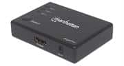 Manhattan 4K Compact 3-Port HDMI Switch - 4K@60Hz, AC Powered, Remote Control, Black, Retail Box, Limited Lifetime Warranty