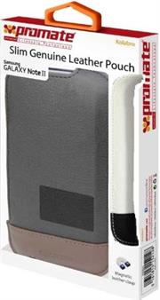 Promate Kolabro-Slim-line protective genuine leather pouch case for Samsung Galaxy Note II, Retail Box , 1 Year Warranty