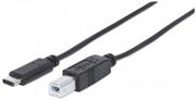 Manhattan Hi-Speed USB C Device Cable - USB 2.0, Type-C Male to Type-B Male, 480 Mbps, 1 m (3 ft.), Black, Retail Box, Limited Lifetime Warranty