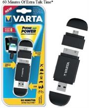 Varta Mini Powerpack Charger-Smart 2-In-1 Solution-Compatible with all Micro USB and Apple® 30-pin devices-400mAh Lithium-ion rechargeable battery-Black, Retail Box , No Warranty