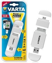 Varta Mini Powerpack Charger-Smart 2-In-1 Solution-Compatible with all Micro USB and Apple® 30-pin devices-400mAh Lithium-ion rechargeable battery-White, Retail Box , No Warranty