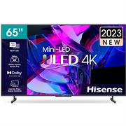 Hisense 65 inch U7K Series Mini-LED UHD Smart TV - Resolution 3840 x 2160, Native contrast ratio 400:1, Smooth Motion Rate (SMR) 120, 144Hz Game Mode Pro, Viewing Angle (Horiz / Vert) [Degrees] 178/178, Built-in Wi-Fi 802.11b/g/n, Ethernet Lan port (RJ45 connector), 4x HDMI inputs, 1x USB 2.0 ports, 1x USB 3.0 ports, Retail Box , 4 year Limited Warranty