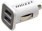Whizzy Dual USB Port Car Charger-2 x USB Ports, Chargers 2 Devices Simultaneously Via Car Lighter Socket, Intelligent Chip Prevents Overcharging, Output Voltage 5V DC 2.0A and 1.1A,Works With All USB Chargeable Devices, Colour White, Retail Box , 1 Year Limited Warranty