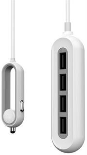Whizzy 4 Port USB Family Car Charger- Charges Up To 4 Devices Simultaneously Via Car Lighter Socket,1.5m Cable, 48 watt Total Output, Overall 9.6A, Works With All USB Chargeable Devices, Rapid Charge Recognition, Colour White , Retail Box , 1 Year Limited Warranty