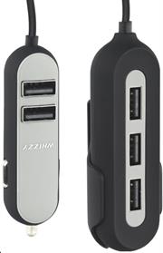 Whizzy 5 Port USB Family Car Charger- Charges Up To 5 Devices Simultaneously Via Car Lighter Socket, 2 x USB Ports For Front Of Car, 3 X USB Ports For Backseats, 1.5m Cable and Backseat Clip, Overall 10.8A, Rapid Charge Recognition, Colour Black , Retail Box , 1 Year Limited Warranty