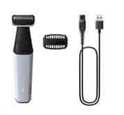 Philips 3000 Showerproof Body and Groin Body Trimmer - 1x3mm Click on Comb; Contour following 2D Shaver; 40 min Cordless Use; Ergonomic Grip & Handling Retail Box 1 year warranty