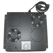 Intellinet 2-Fan Ventilation Unit for 19 Inch Racks - Roof Mount, with Thermostat, Black, Retail Box , 1 year warranty