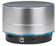 Manhattan Metallic LED Bluetooth Speaker - Wireless Music Playback, Multicolored LED Lights, Control Buttons, USB-A Port, Micro-SD Card Slot, 3.5 mm Audio Port - Silver, Retail Box , 1 year Limited Warranty