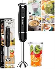 Sokany Electric Hand Stick Blender With Jug – Motorised Wand , Dual Rotary Stainless Steel Blades , 300w Rated Power , 2 X Speed Settings, Transparent Measuring Jug , Ergonomically Designed For Comfort And Control, Colour Black Retail Box 1 Year Warranty