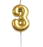 Casey 10cm Gold Numerical Birthday Candle Nr.3 Retail Packaging No Warranty