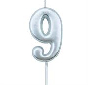 Casey 10cm Silver Numerical Birthday Candle Nr.9 Retail Packaging No Warranty