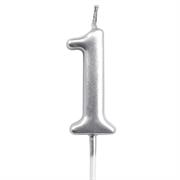 Casey 10cm Silver Numerical Birthday Candle Nr.1 Retail Packaging No Warranty