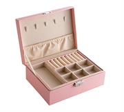 Casey Double Layer Pink Faux Leather Jewelery Storage Box - Elegant Double-Layer Faux Leather Jewelery Organizer with Lock; Spacious Storage for Earrings, Necklaces, Bracelets & Pendants; Retail Box No warranty