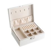 Casey Double Layer White Faux Leather Jewelery Storage Box - Elegant Double-Layer Faux Leather Jewelery Organizer with Lock; Spacious Storage for Earrings, Necklaces, Bracelets & Pendants; Retail Box No warranty