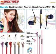 Promate Chrome Metallic Multifunction Stereo Headphones With Mic - Champagne, Retail Box, 1 Year Warranty