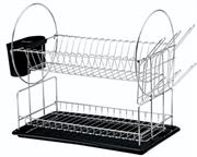 Casa Catania 2 Tier Chrome Dish Rack - Made Of High Quality Durable Stainless Steel, Easy To Assemble, Handles Make It Easy To Lift, Higher Stability Due To Non-Slip Base, Side-Mounted Cutlery Holder, Black Bottom Plastic Tray For Easy Cleaning Retail Box Out Of Box Failure Warranty