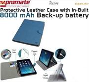 Promate Dash-Air Protective Leather Case with In-Built 8000 mAh Back-up battery-Blue, Retail Box, 1 Year Warranty