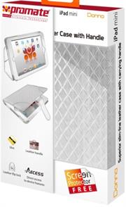 Promate Donna-Slim-line leather case with carrying handle for iPad mini-White, Retail Box, 1 Year Warranty