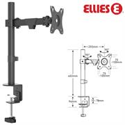 Ellies Single Arm Height Adjustable Desktop Screen Mount –Screen Size 33cm to 81 cm (13 inch to 32 inch), Max Load: 10kg, Swivel: 180 Degrees, Rotate: 360 Degrees, Vesa: 75x75mm and 100x100mm Support, Grommet Mount: Supplied, Retail Box, 1 Year Limited Warranty