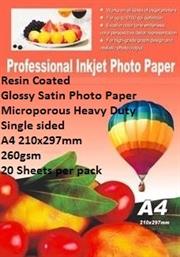 E-Box Resin Coated Glossy Satin Photo Paper- Microporous Heavy Duty Single sided A4 210x297mm-260gsm-20 Sheets per pack, Retail Box ,