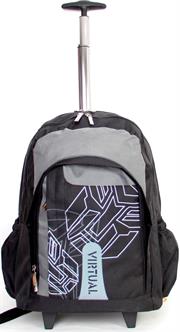 Macaroni Cartella Universal Student Backpack with Trolley Lightweight ,Padded Back and shoulder straps ,Triple Main Plus One Side zippered compartments ,Top Grip Handle,Waterproof-Two Tone Black and Grey, Retail Box, 1 year Limited Warranty