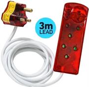Ellies 4 Way Surge Secure Power Protector With 3 Metre Extension Cord - Protects Up To 4 Appliances Against Electrical Surges, 2 X 3pin Sockets, 1 X Contour Socket, 1 X Euro Socket, Built-In Mains Tester, 250v~16A High Surge Protection, Max Connected Load 3680W, Quicker Reaction Time Ensures Protection From Power Surges, OEM Box, 6 Months Warranty