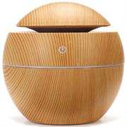 Casey Ultrasonic Aroma Mini Portable Humidifier Light Wood Grain Finish Round Ball Design-With Plain Pattern Wood Base, 200ml Water Capacity, 7 Soothing LED Lights, USB Powered, Purifies And Humidifies Air, For Home Office And Car, Retail Box No Warranty