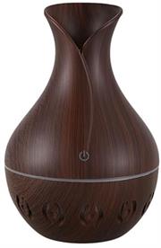 Casey Ultrasonic Aroma Humidifier Dark Hollow Wood Grain Finish With Creative Pattern Base – 200ml Water Capacity, Vase Shaped Design With Creative Pattern Wood Base, 7 Soothing LED Lights, USB Powered, Purifies And Humidifies Air, For Home Office And Car, Retail Box No Warranty