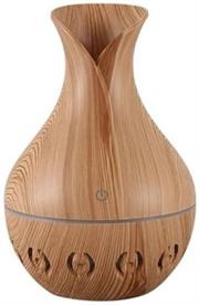 Casey Ultrasonic Aroma Humidifier Light Hollow Wood Grain Finish With Creative Pattern Base – 200ml Water Capacity, Vase Shaped Design With Creative Pattern Wood Base, 7 Soothing LED Lights, USB Powered, Purifies And Humidifies Air, For Home Office And Car, Retail Box No Warranty