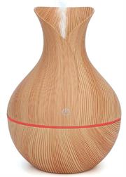 Casey Ultrasonic Aroma Portable Humidifier Light Hollow Wood Grain Finish With Plain Base- 200ml Water Capacity, Vase Shaped Design with Plain Pattern Wood Base. 7 Soothing LED Lights, USB Powered, Purifies And Humidifies Air, For Home Office And Car, Retail Box No Warranty