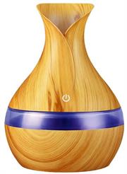 Casey Ultrasonic Aroma Portable Humidifier Light Wood Grain Finish- 300ml Water Capacity, Vase Shaped Design, 7 Soothing LED Lights, USB Powered , Purifies And Humidifies Air, For Home Office And Car, Retail Box No Warranty