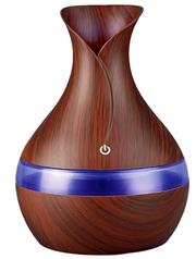 Casey Ultrasonic Aroma Portable Humidifier Dark Wood Grain Finish - 300ml Water Capacity, Vase Shaped Design, 7 Soothing LED Lights, USB Powered , Purifies And Humidifies Air, For Home Office And Car, Retail Box No Warranty